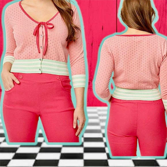 NWT: Unique Vintage - Pink Perforated Dandy Cardigan (SIZE MEDIUM) - Picture 6 of 9